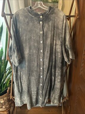 Oh My Gauze! Washed Charcoal Gray Button-Up Tinic/Dress